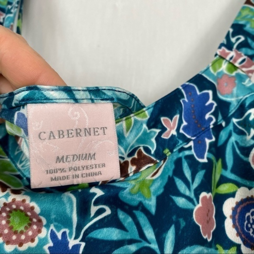 Cabernet Y2K Vintage Silky Satin Slip Dress Turquoise Retro Floral Print Chemise - Picture 4 of 12